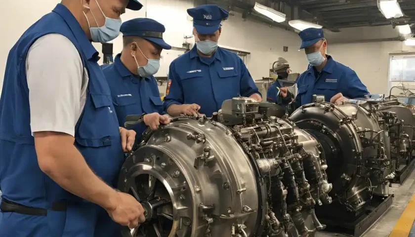 Tim marine engineer melakukan inspeksi mesin kapal